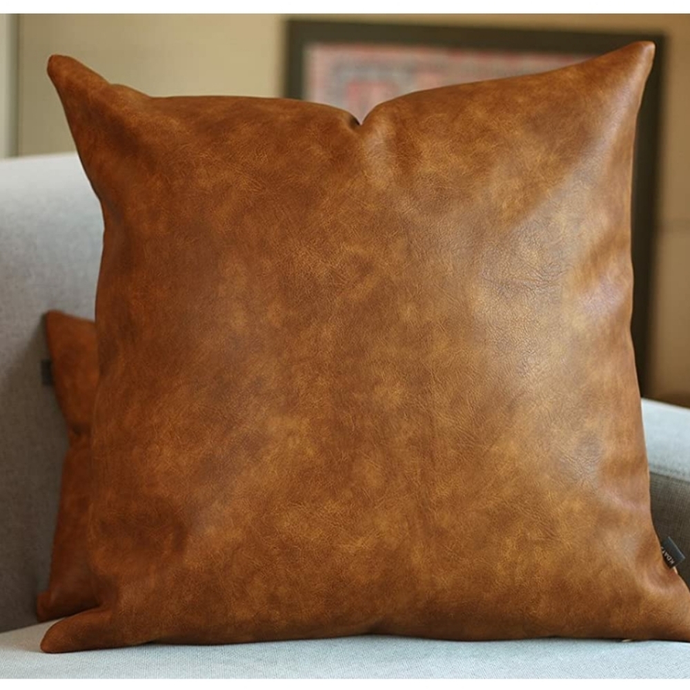 2 Faux Leather Throw Pillows 18x18 inserts incl